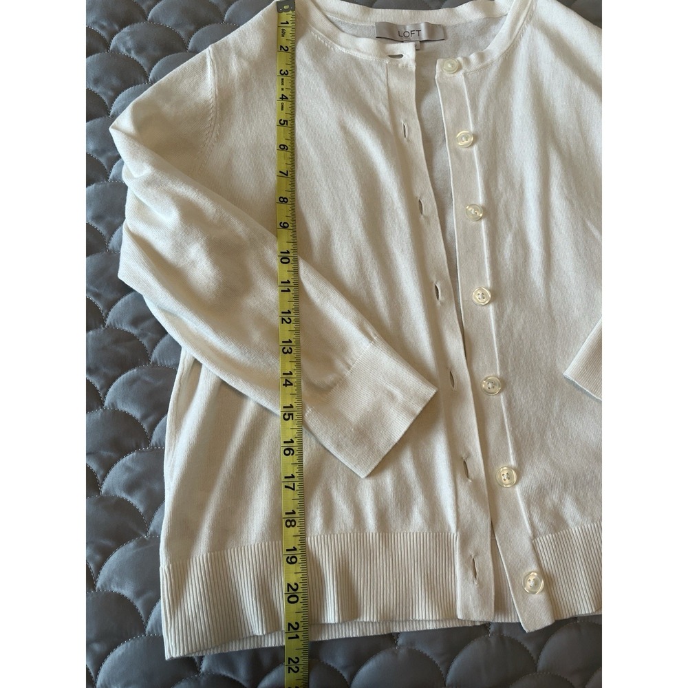 [LOFT] Signature Cardigan in Winter White- 100% Cotton Classic Old Money Medium - Picture 4 of 8